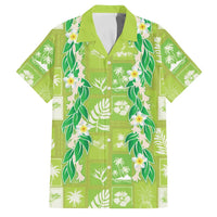 Aloha Hawaii Tuberose Lei Family Matching Off The Shoulder Long Sleeve Dress and Hawaiian Shirt Tropical Vibes Green Color LT14 Dad's Shirt - Short Sleeve Green - Polynesian Pride