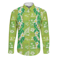 Aloha Hawaii Tuberose Lei Family Matching Off Shoulder Maxi Dress and Hawaiian Shirt Tropical Vibes Green Color LT14 Dad's Shirt - Long Sleeve Green - Polynesian Pride