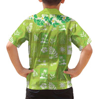 Aloha Hawaii Tuberose Lei Family Matching Off Shoulder Short Dress and Hawaiian Shirt Tropical Vibes Green Color LT14 - Polynesian Pride