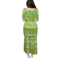 Aloha Hawaii Tuberose Lei Family Matching Puletasi and Hawaiian Shirt Tropical Vibes Green Color - Polynesian Pride