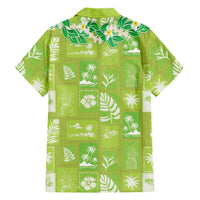 Aloha Hawaii Tuberose Lei Family Matching Short Sleeve Bodycon Dress and Hawaiian Shirt Tropical Vibes Green Color LT14 - Polynesian Pride