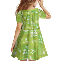 Aloha Hawaii Tuberose Lei Family Matching Summer Maxi Dress and Hawaiian Shirt Tropical Vibes Green Color - Polynesian Pride