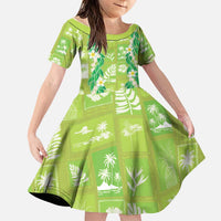 Aloha Hawaii Tuberose Lei Family Matching Tank Maxi Dress and Hawaiian Shirt Tropical Vibes Green Color LT14 Daughter's Dress Green - Polynesian Pride