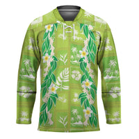 Aloha Hawaii Tuberose Lei Hockey Jersey Tropical Vibes Green Color - Polynesian Pride