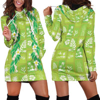 Aloha Hawaii Tuberose Lei Hoodie Dress Tropical Vibes Green Color - Polynesian Pride