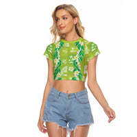 Aloha Hawaii Tuberose Lei Raglan Cropped T Shirt Tropical Vibes Green Color LT14 Female Green - Polynesian Pride