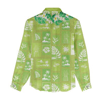 Aloha Hawaii Tuberose Lei Women Casual Shirt Tropical Vibes Green Color - Polynesian Pride