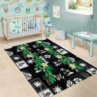 Aloha Hawaii Tuberose Lei Area Rug Tropical Vibes Black Color - Polynesian Pride