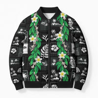 Aloha Hawaii Tuberose Lei Bomber Puffer Jacket Tropical Vibes Black Color - Polynesian Pride