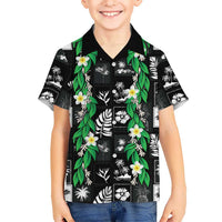 Aloha Hawaii Tuberose Lei Family Matching Off The Shoulder Long Sleeve Dress and Hawaiian Shirt Tropical Vibes Black Color LT14 - Polynesian Pride