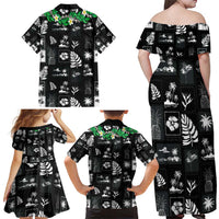 Aloha Hawaii Tuberose Lei Family Matching Off Shoulder Maxi Dress and Hawaiian Shirt Tropical Vibes Black Color - Polynesian Pride
