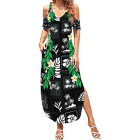 Aloha Hawaii Tuberose Lei Family Matching Summer Maxi Dress and Hawaiian Shirt Tropical Vibes Black Color - Polynesian Pride