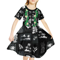 Aloha Hawaii Tuberose Lei Kid Short Sleeve Dress Tropical Vibes Black Color - Polynesian Pride
