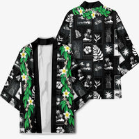 Aloha Hawaii Tuberose Lei Kimono Tropical Vibes Black Color - Polynesian Pride