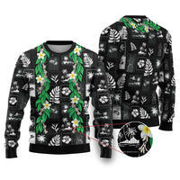 Aloha Hawaii Tuberose Lei Ugly Christmas Sweater Tropical Vibes Black Color - Polynesian Pride