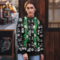Aloha Hawaii Tuberose Lei Ugly Christmas Sweater Tropical Vibes Black Color - Polynesian Pride