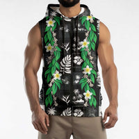 Aloha Hawaii Tuberose Lei Sleeveless Hoodie Tropical Vibes Black Color - Polynesian Pride