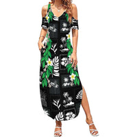 Aloha Hawaii Tuberose Lei Summer Maxi Dress Tropical Vibes Black Color LT14 Women Black - Polynesian Pride