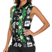 Aloha Hawaii Tuberose Lei Women Sleeveless Polo Shirt Tropical Vibes Black Color - Polynesian Pride