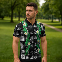 Aloha Hawaii Tuberose Lei Zipper Polo Shirt Tropical Vibes Black Color - Polynesian Pride