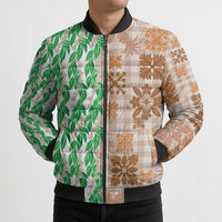 Aloha Hawaii Palaka Tuberose Lei Bomber Puffer Jacket Hawaiian Quilt Seamless Style - Polynesian Pride