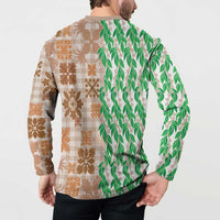 Aloha Hawaii Palaka Tuberose Lei Button Sweatshirt Hawaiian Quilt Seamless Style - Polynesian Pride
