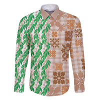 Aloha Hawaii Palaka Tuberose Lei Family Matching Off The Shoulder Long Sleeve Dress and Hawaiian Shirt Hawaiian Quilt Seamless Style - Polynesian Pride
