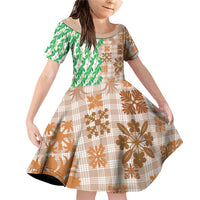 Aloha Hawaii Palaka Tuberose Lei Family Matching Off Shoulder Short Dress and Hawaiian Shirt Hawaiian Quilt Seamless Style - Polynesian Pride