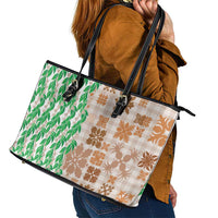 Aloha Hawaii Palaka Tuberose Lei Leather Tote Bag Hawaiian Quilt Seamless Style - Polynesian Pride
