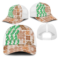 Aloha Hawaii Palaka Tuberose Lei Mesh Trucker Cap Hawaiian Quilt Seamless Style - Polynesian Pride