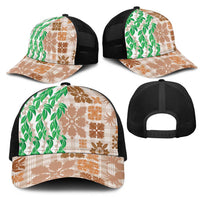 Aloha Hawaii Palaka Tuberose Lei Mesh Trucker Cap Hawaiian Quilt Seamless Style - Polynesian Pride