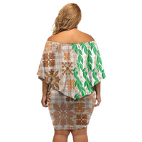 Aloha Hawaii Palaka Tuberose Lei Off Shoulder Short Dress Hawaiian Quilt Seamless Style - Polynesian Pride