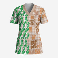 Aloha Hawaii Palaka Tuberose Lei Scrub Top Hawaiian Quilt Seamless Style - Polynesian Pride