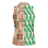 Aloha Hawaii Palaka Tuberose Lei Women Sleeveless Polo Shirt Hawaiian Quilt Seamless Style - Polynesian Pride
