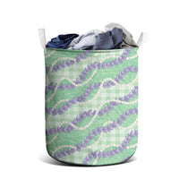 Pastel Green Hawaii Palaka Honohono Pikake Laundry Basket Hawaiian Orchid Lei Polynesian Pattern - Polynesian Pride