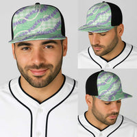 Pastel Green Hawaii Palaka Honohono Pikake Baseball Net Cap Hawaiian Orchid Lei Polynesian Pattern - Polynesian Pride