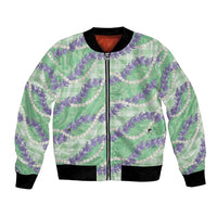 Pastel Green Hawaii Palaka Honohono Pikake Bomber Jacket Hawaiian Orchid Lei Polynesian Pattern - Polynesian Pride