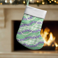 Pastel Green Hawaii Palaka Honohono Pikake Christmas Stocking Hawaiian Orchid Lei Polynesian Pattern - Polynesian Pride