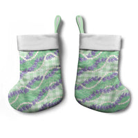 Pastel Green Hawaii Palaka Honohono Pikake Christmas Stocking Hawaiian Orchid Lei Polynesian Pattern - Polynesian Pride