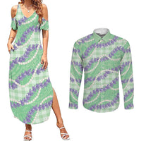 Pastel Green Hawaii Palaka Honohono Pikake Couples Matching Summer Maxi Dress and Long Sleeve Button Shirt Hawaiian Orchid Lei Polynesian Pattern LT14 Pastel Green - Polynesian Pride
