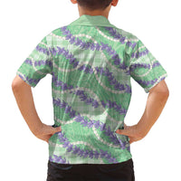 Pastel Green Hawaii Palaka Honohono Pikake Family Matching Off Shoulder Short Dress and Hawaiian Shirt Hawaiian Orchid Lei Polynesian Pattern - Polynesian Pride