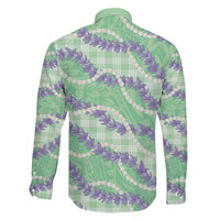 Pastel Green Hawaii Palaka Honohono Pikake Family Matching Off Shoulder Short Dress and Hawaiian Shirt Hawaiian Orchid Lei Polynesian Pattern LT14 - Polynesian Pride