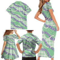Pastel Green Hawaii Palaka Honohono Pikake Family Matching Short Sleeve Bodycon Dress and Hawaiian Shirt Hawaiian Orchid Lei Polynesian Pattern - Polynesian Pride