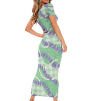 Pastel Green Hawaii Palaka Honohono Pikake Family Matching Short Sleeve Bodycon Dress and Hawaiian Shirt Hawaiian Orchid Lei Polynesian Pattern - Polynesian Pride