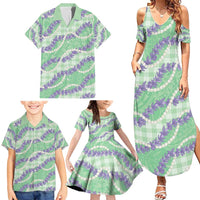 Pastel Green Hawaii Palaka Honohono Pikake Family Matching Summer Maxi Dress and Hawaiian Shirt Hawaiian Orchid Lei Polynesian Pattern - Polynesian Pride