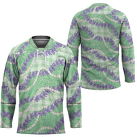 Pastel Green Hawaii Palaka Honohono Pikake Hockey Jersey Hawaiian Orchid Lei Polynesian Pattern - Polynesian Pride