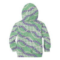 Pastel Green Hawaii Palaka Honohono Pikake Kid Hoodie Hawaiian Orchid Lei Polynesian Pattern - Polynesian Pride