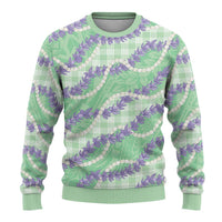 Pastel Green Hawaii Palaka Honohono Pikake Ugly Christmas Sweater Hawaiian Orchid Lei Polynesian Pattern - Polynesian Pride
