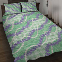 Pastel Green Hawaii Palaka Honohono Pikake Quilt Bed Set Hawaiian Orchid Lei Polynesian Pattern - Polynesian Pride
