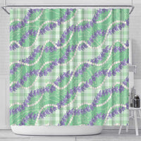 Pastel Green Hawaii Palaka Honohono Pikake Shower Curtain Hawaiian Orchid Lei Polynesian Pattern - Polynesian Pride